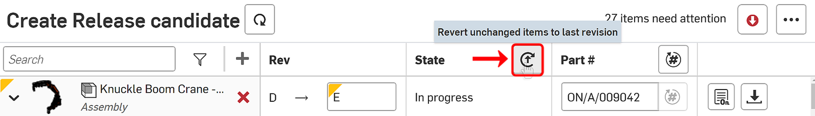 reverting unchanged parts