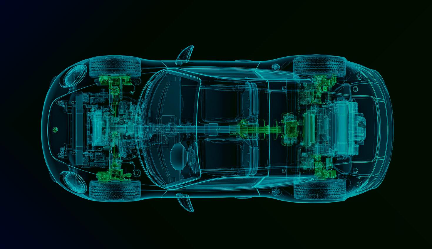 Stock illustration showing a car's frame and chassis.