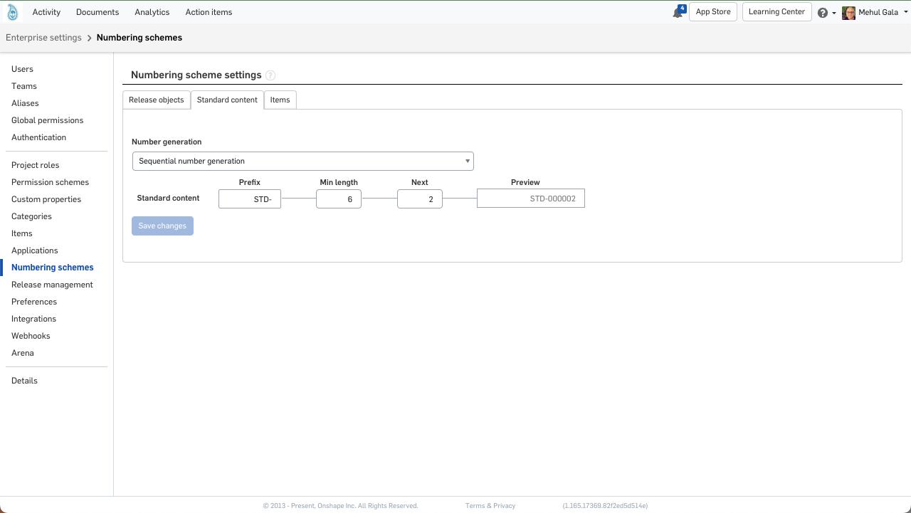 Numbering scheme settings.