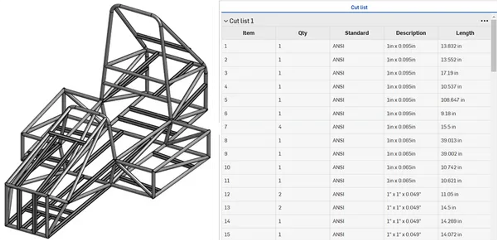 3d model and the cut list