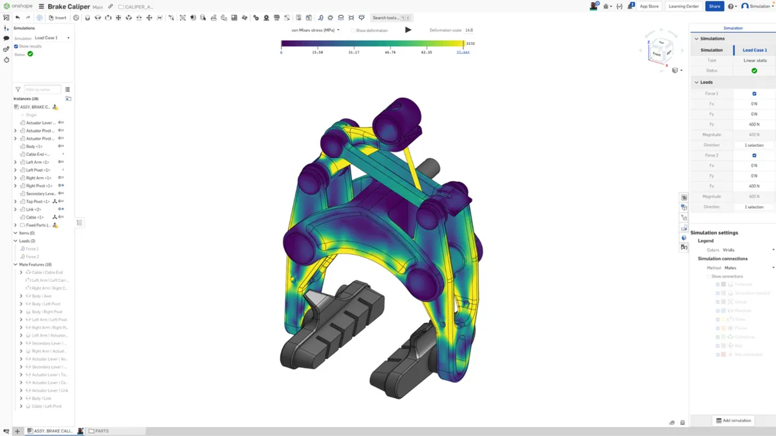 Onshape Simulation of a Brake Caliper