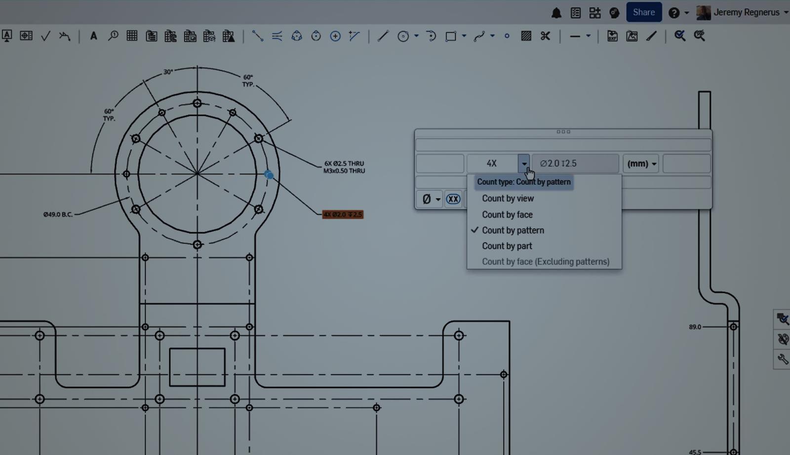 Onshape GUI with an overlay showing hole options in a Drawing.