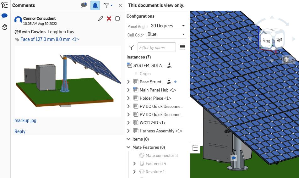 The view only user has left a comment in the document, tagging the other user and the geometry in question