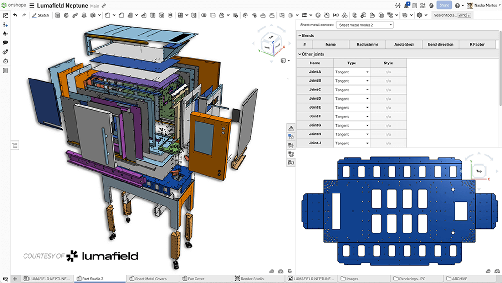 機器の 3D モデルを表示するコンピュータ画面