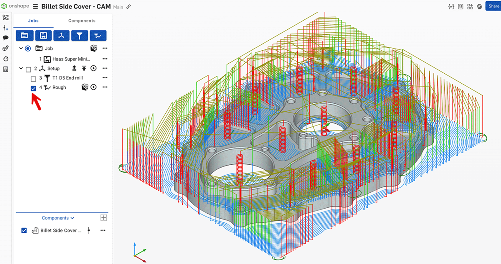 Select the toolpath to visualize it
