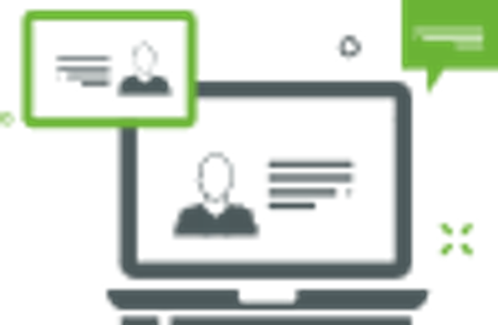 Icon illustrating laptop and collaboration.