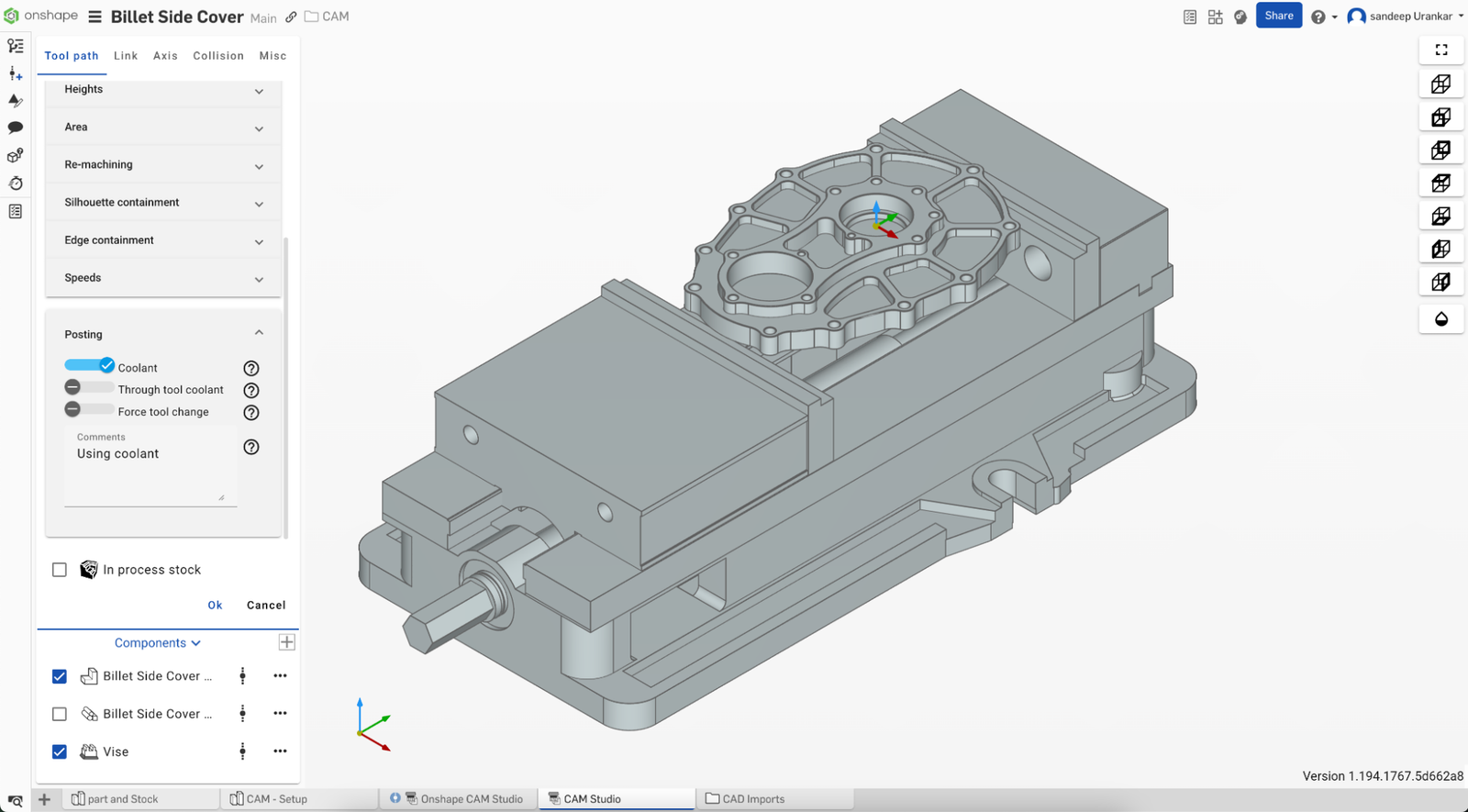 Posting options for coolants in CAM Studio