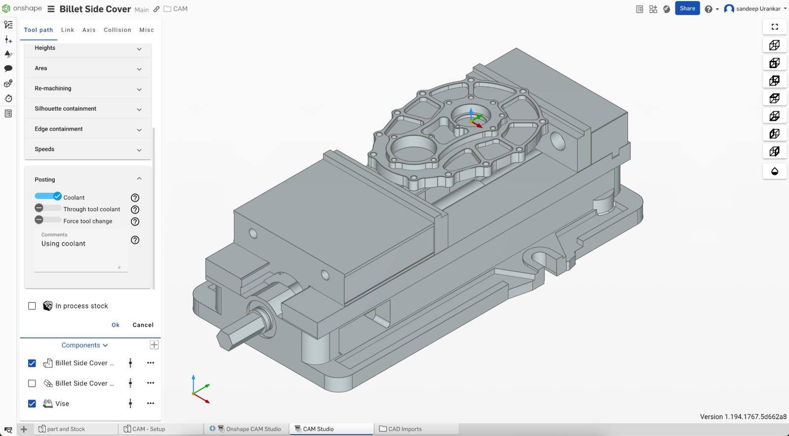 Posting options for coolants in CAM Studio
