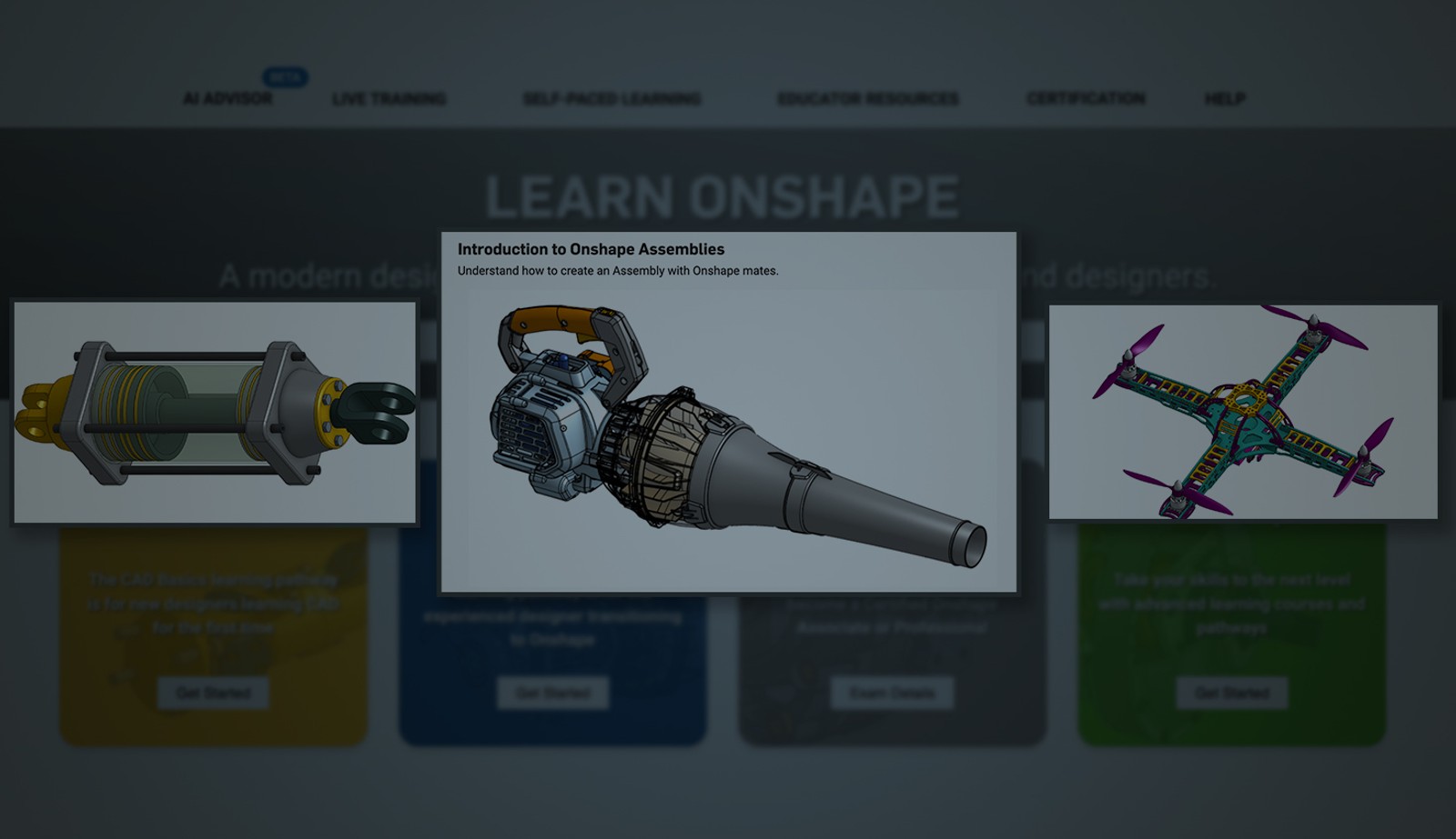 Header image showing CAD models used in the Learning Center.