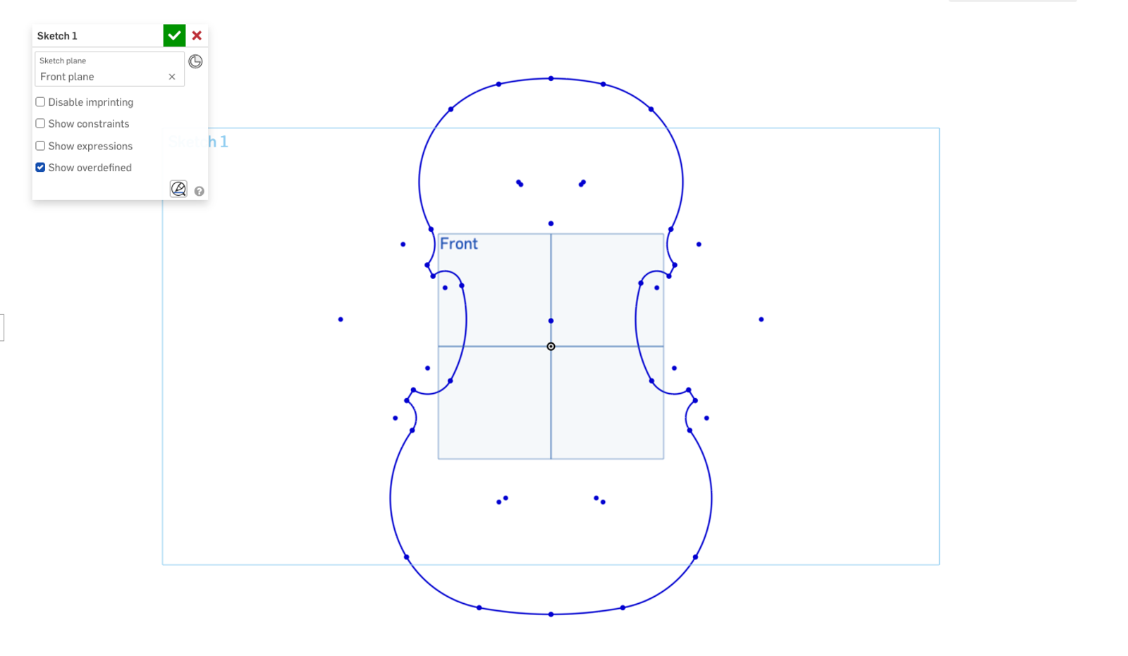 An outline sketch of a violin in Onshape
