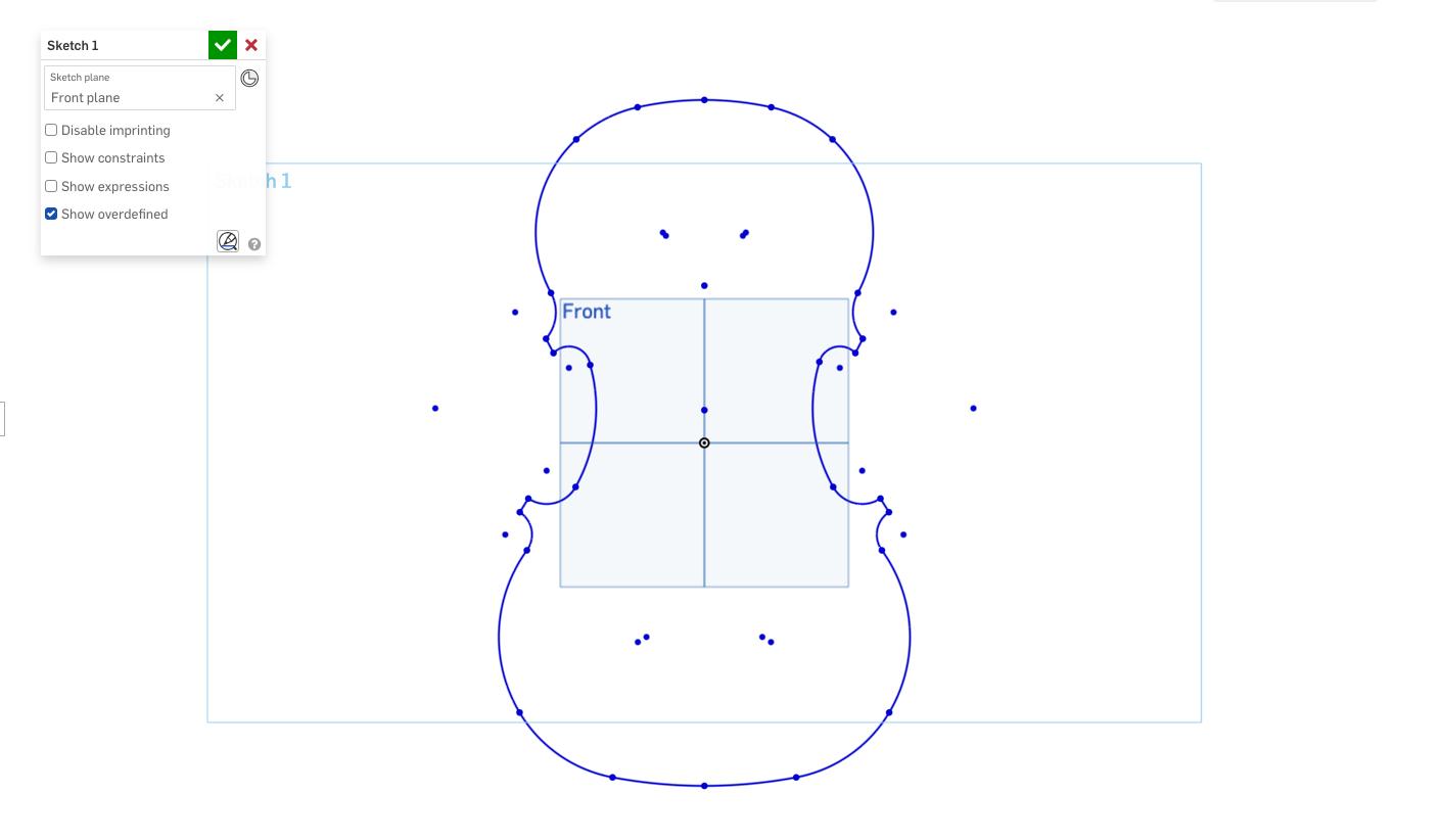 An outline sketch of a violin in Onshape