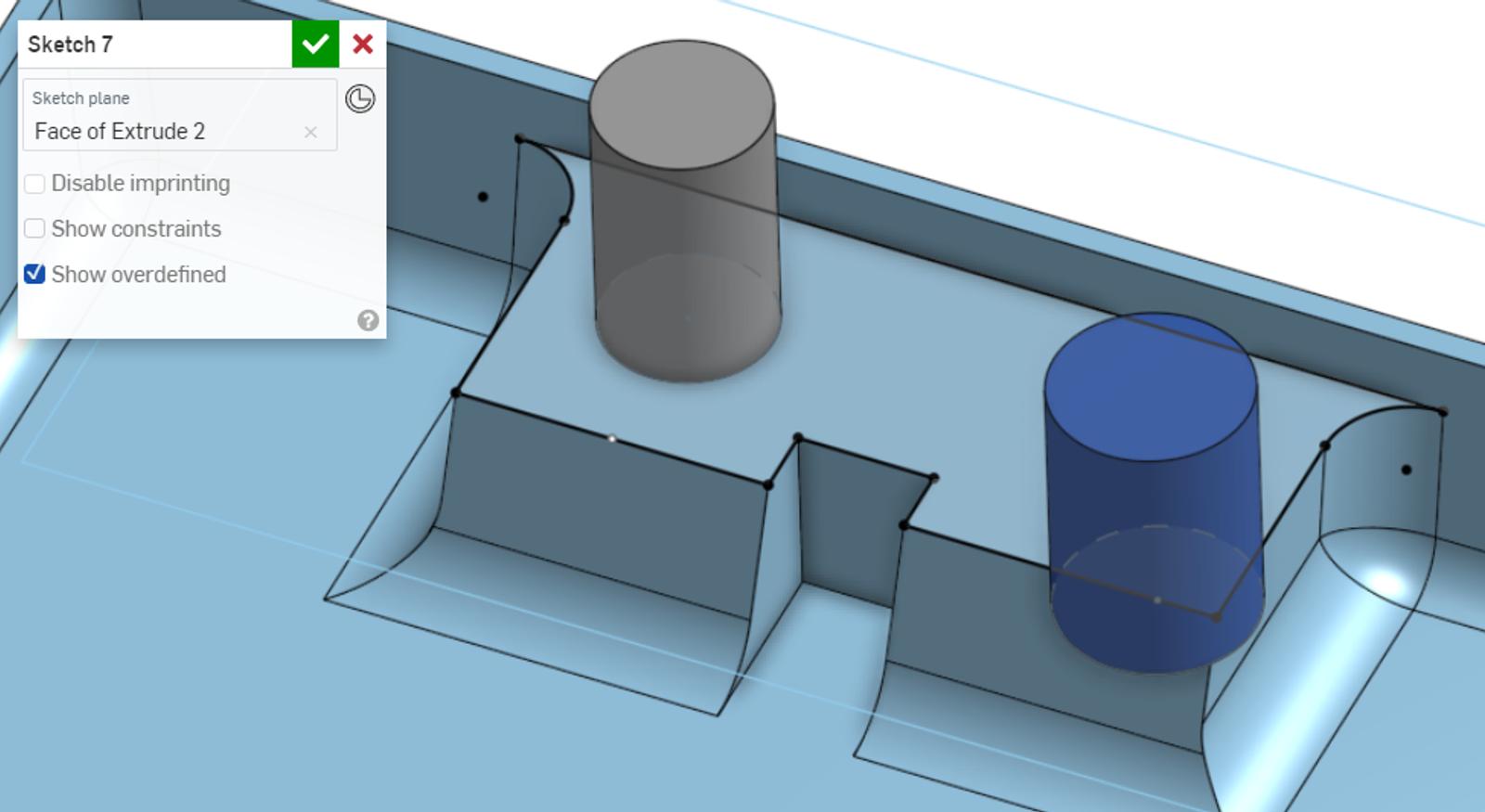 face of extrude 2 showing overdefined dialog