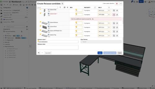 リリース候補の作成ダイアログボックスが表示されている Onshape GUI