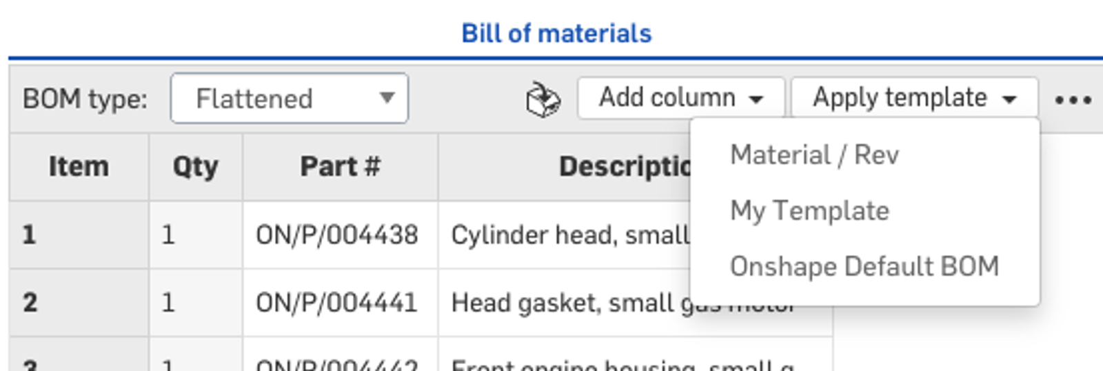 Applying a BOM Template