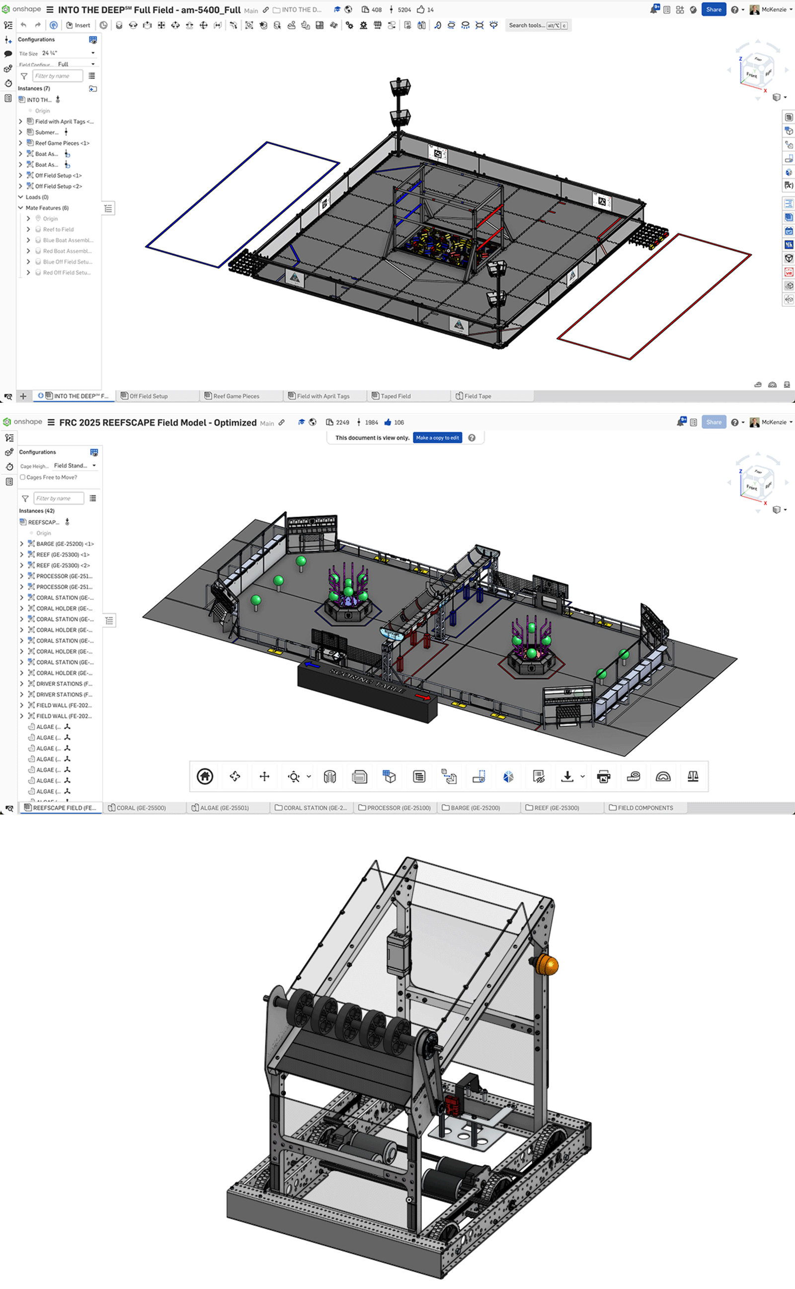 Screenshot of Onshape showing robot models