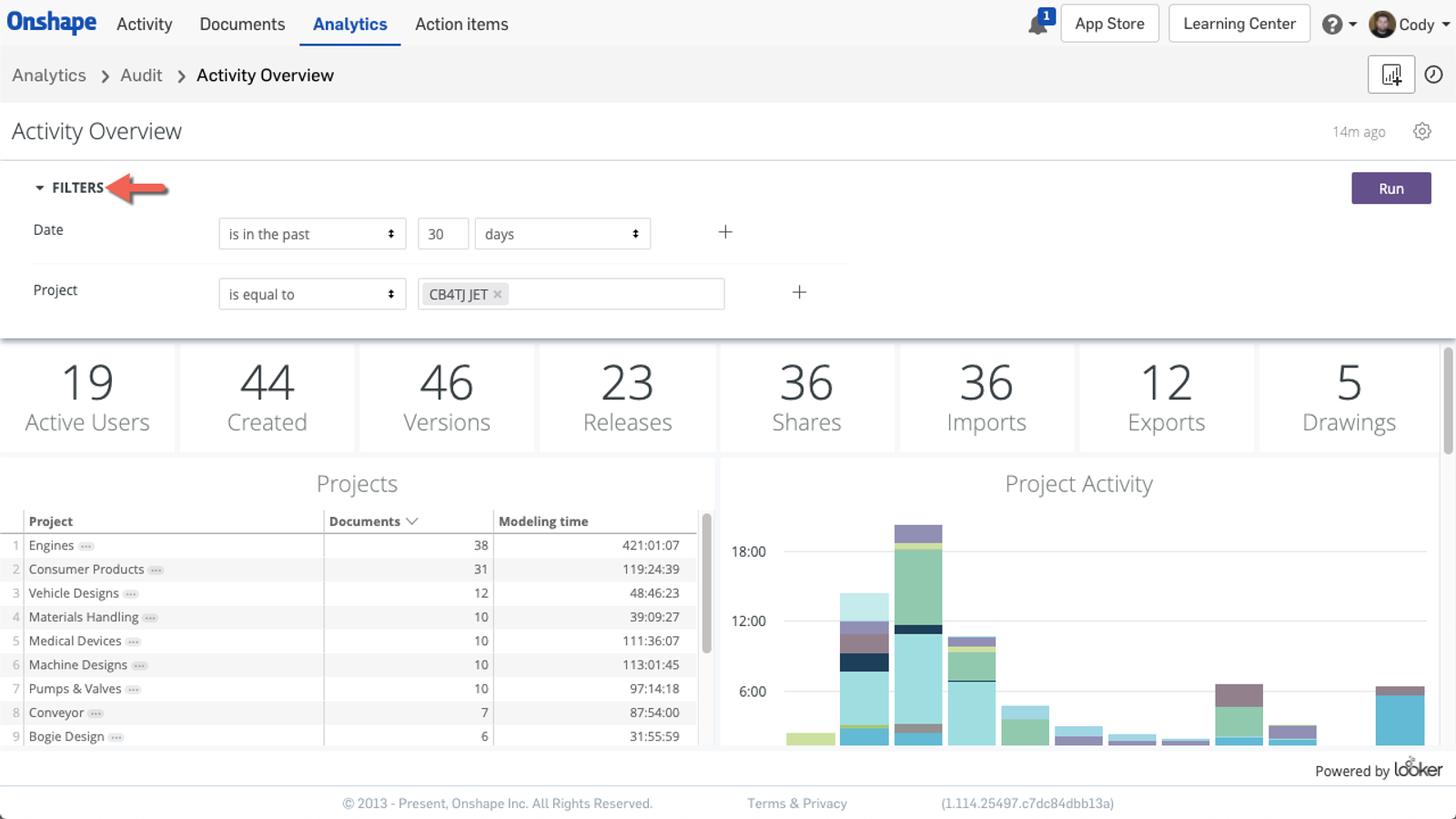 Dashboard Filters Onshape