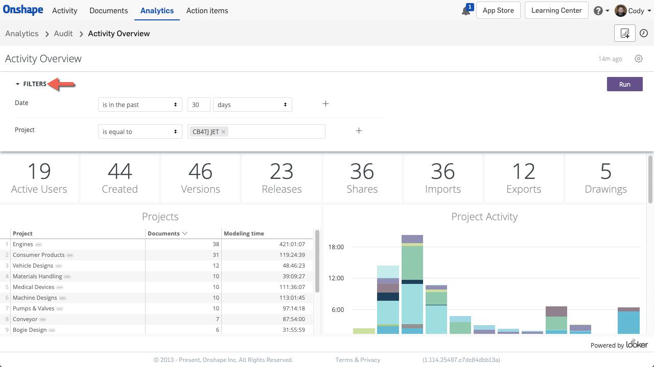 Dashboard Filters Onshape