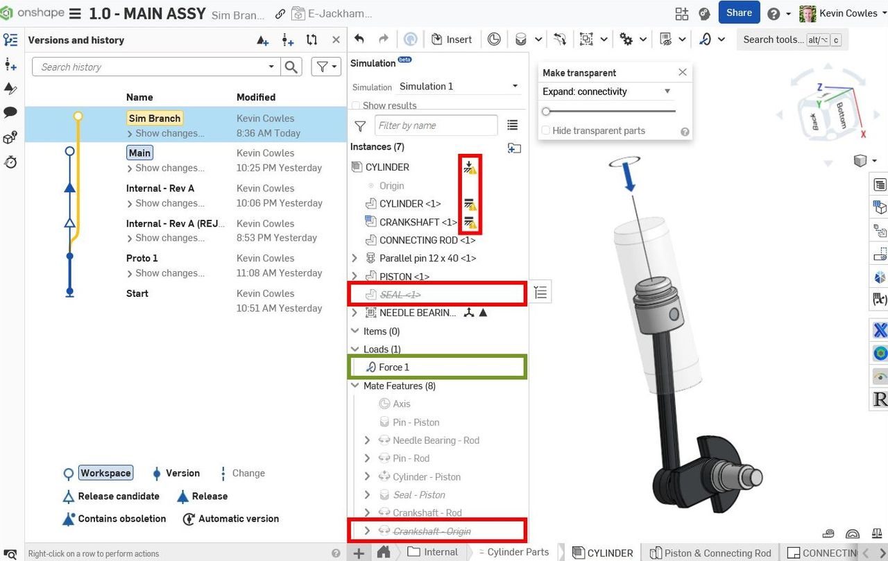 Using Branching and Merging with Onshape Simulation