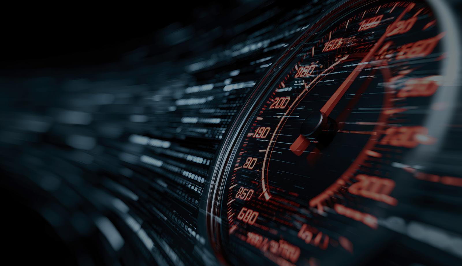 Stock image with an overlay of a stylized speedometer