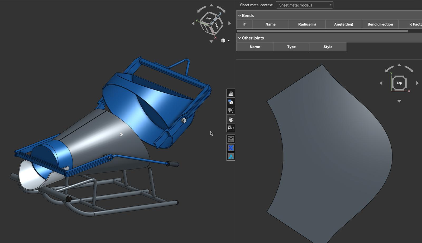 Onshape GUI showing sheet metal parts folded and flattened.
