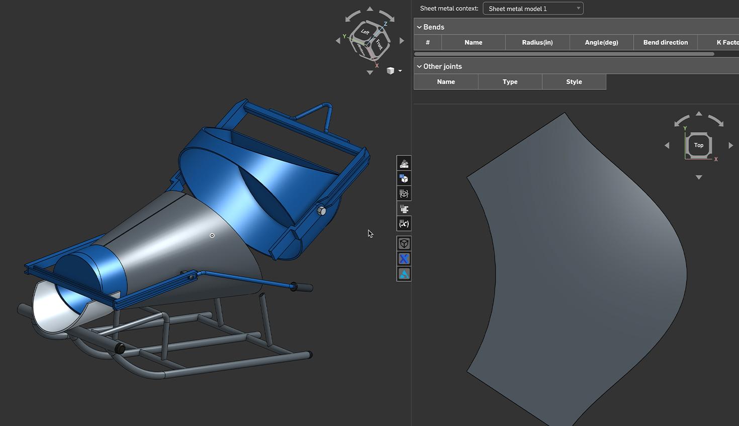 Onshape GUI showing sheet metal parts folded and flattened.