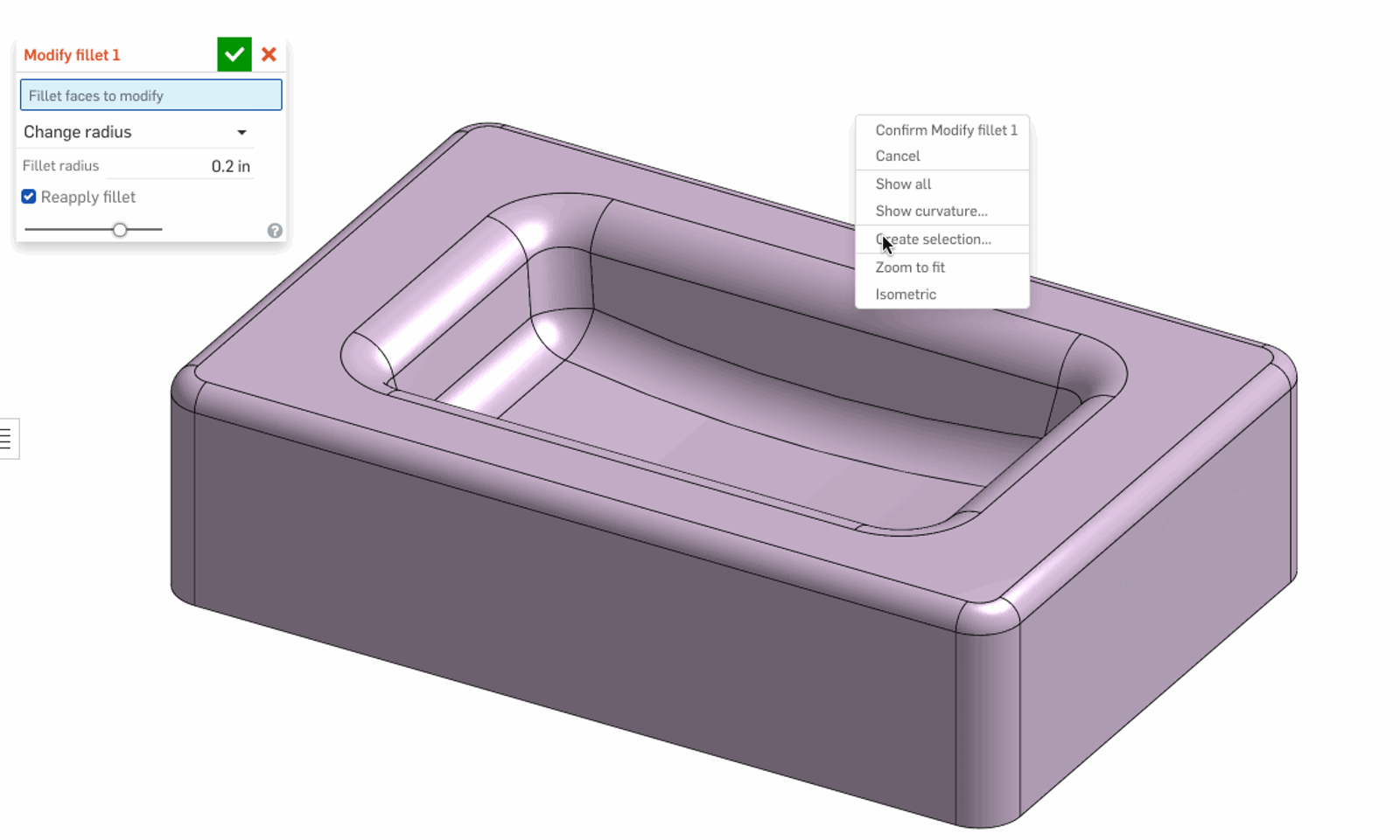 Select all the fillets that are the same size.