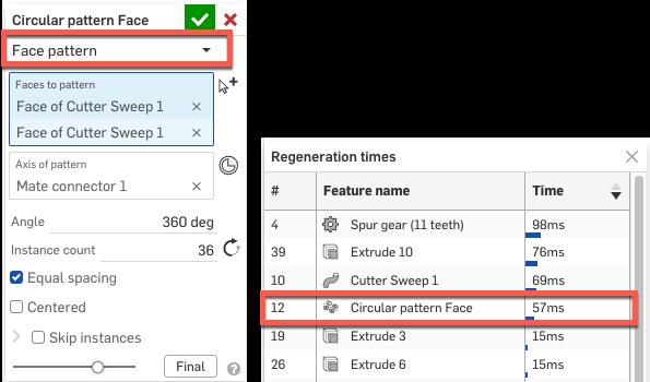 Cutter Sweep 1 feature appear in the light blue Faces to pattern box