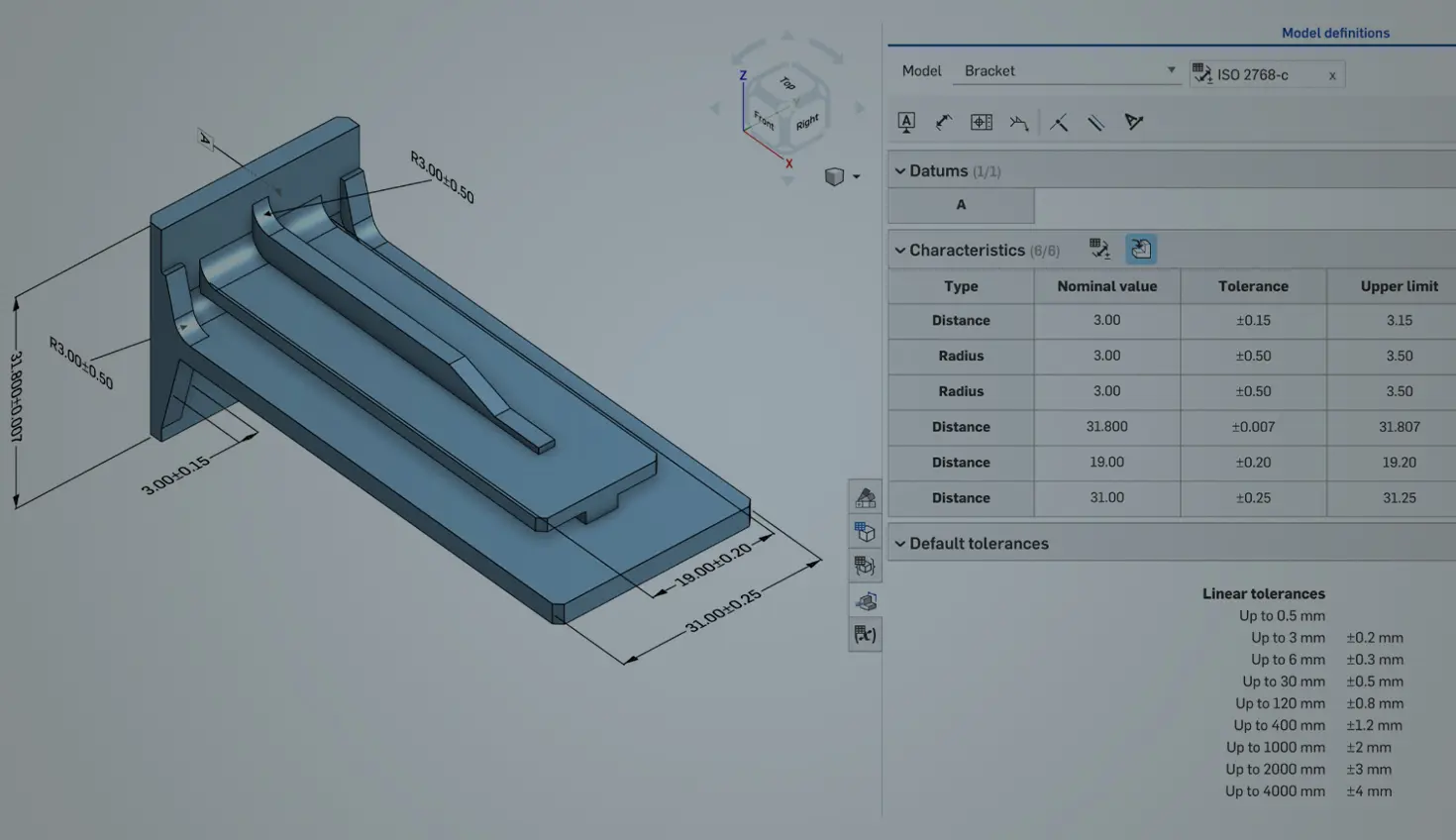 Onshape GUI with an overlay showing a part with MBD information.