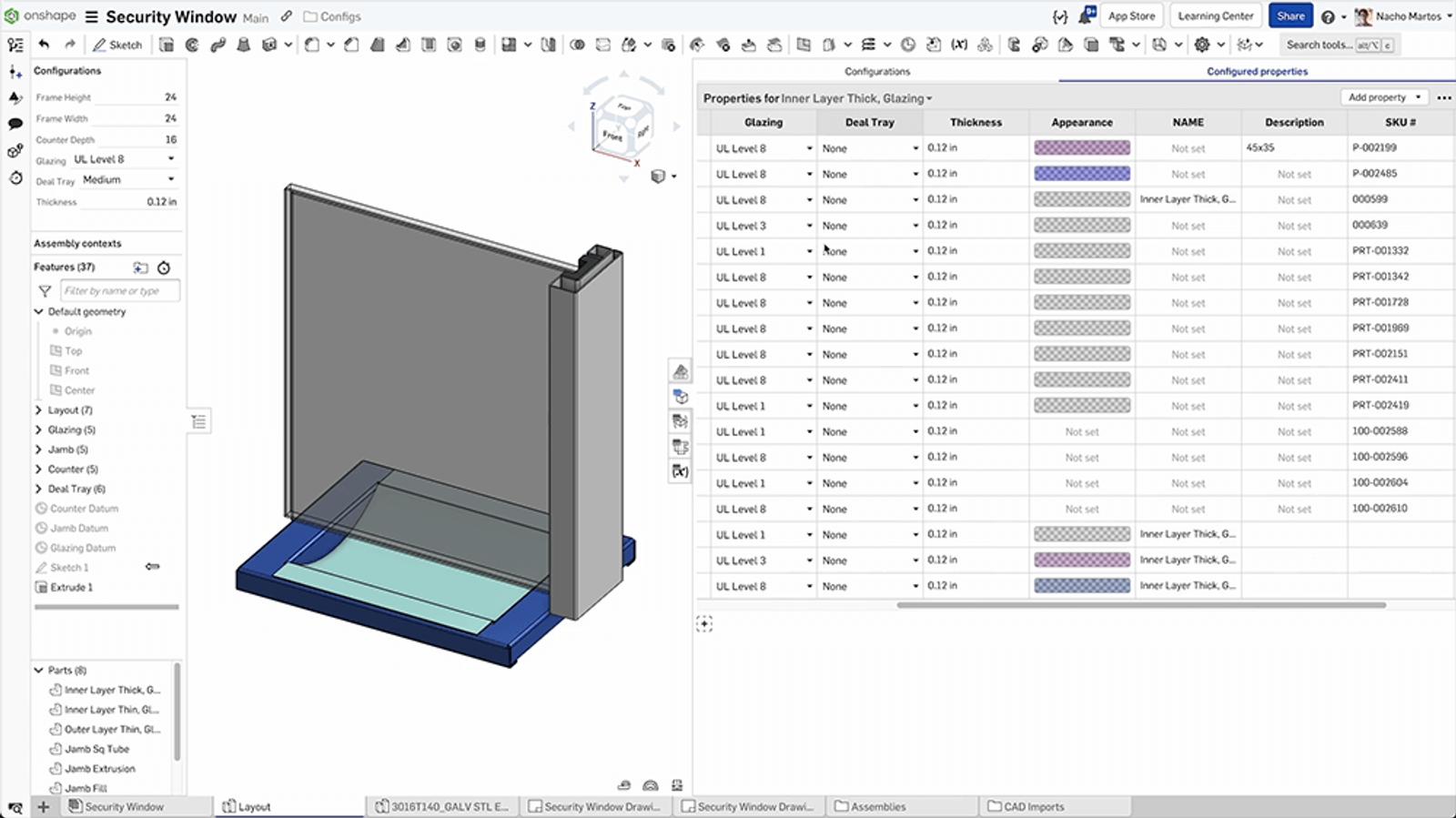 configurations menu in Onshape
