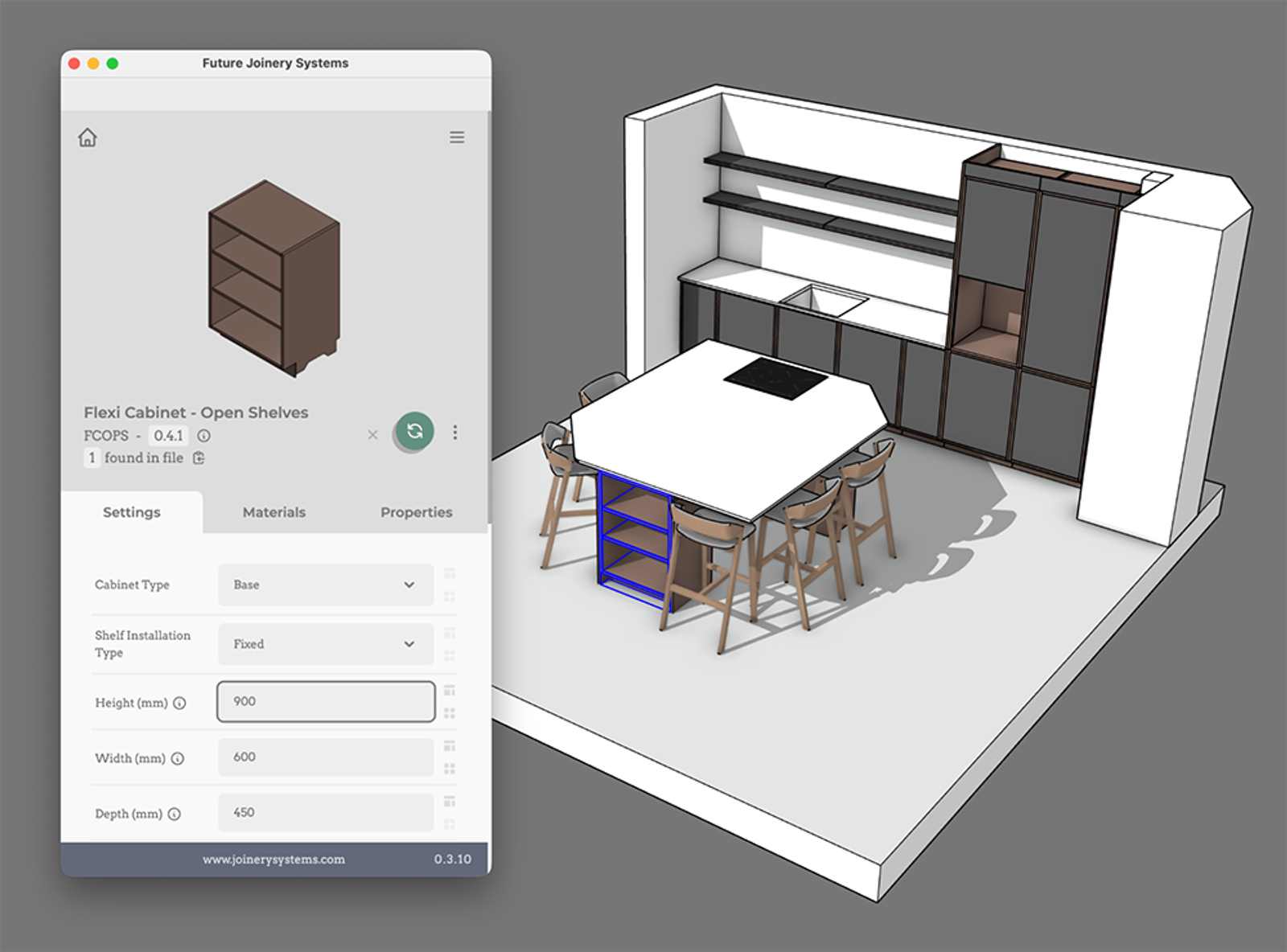 Configuration app GUI built by Future Joinery Systems connected CAD data to BIM software.