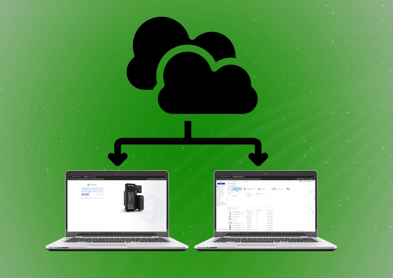 Illustration showing how cloud data is available on any device with access to the internet.