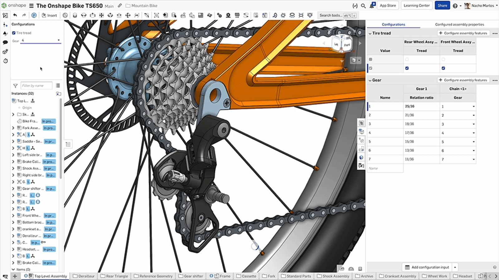 configurations menu in Onshape
