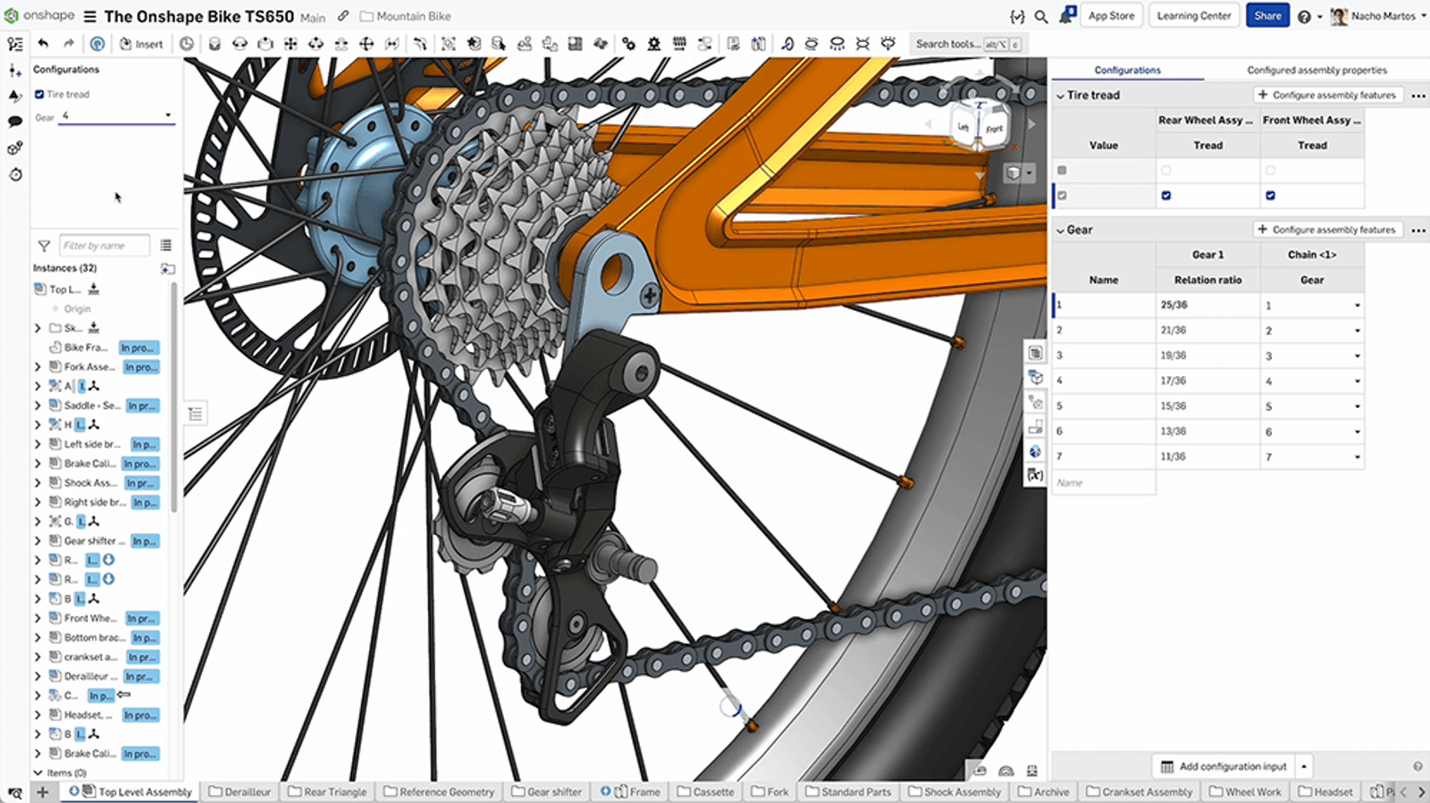 configurations menu in Onshape