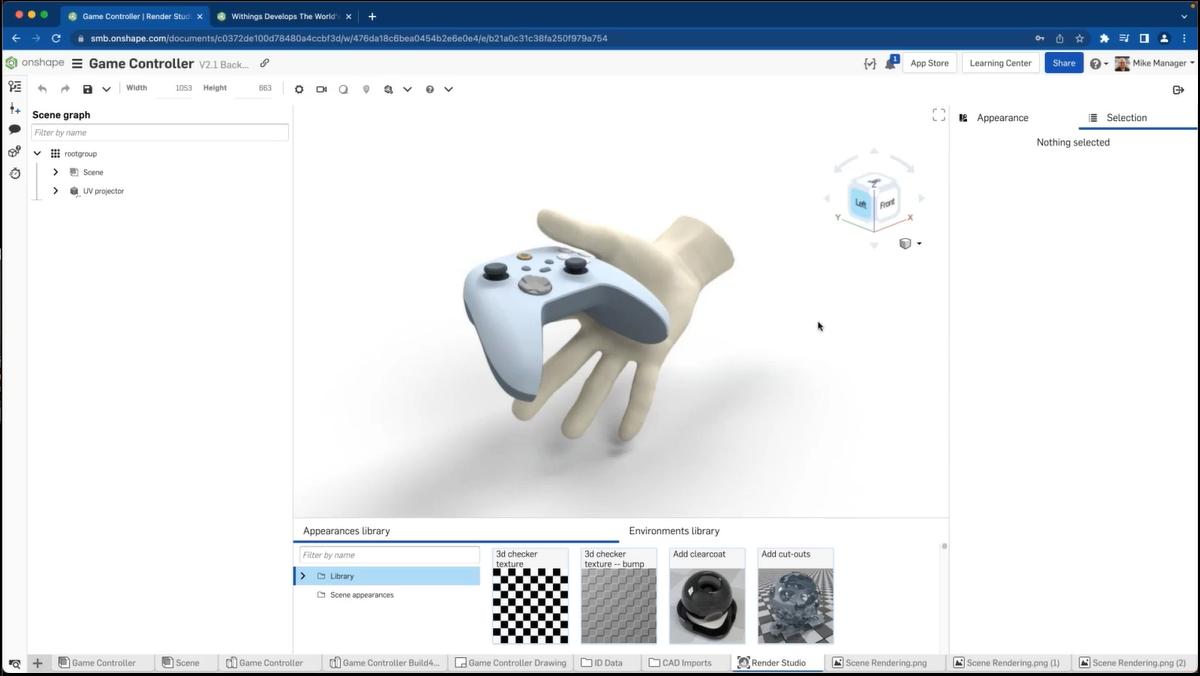 A screenshot of Onshape's Render Studio