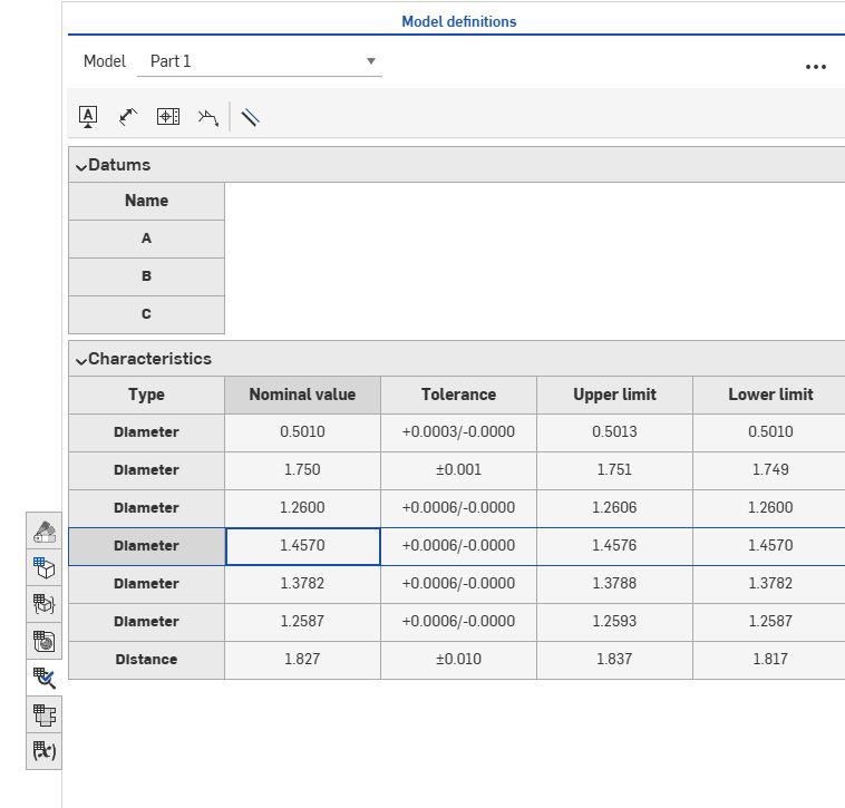 a screenshot of a model definitions page with a table of tolerances and lower limits .