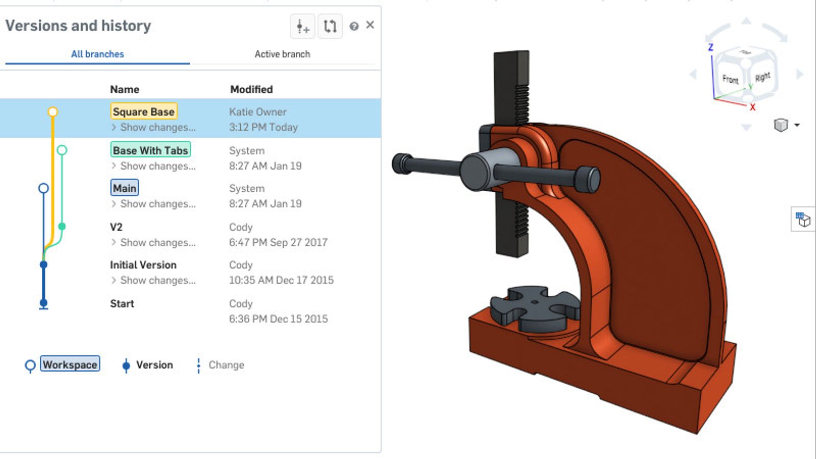 onshape branching merging