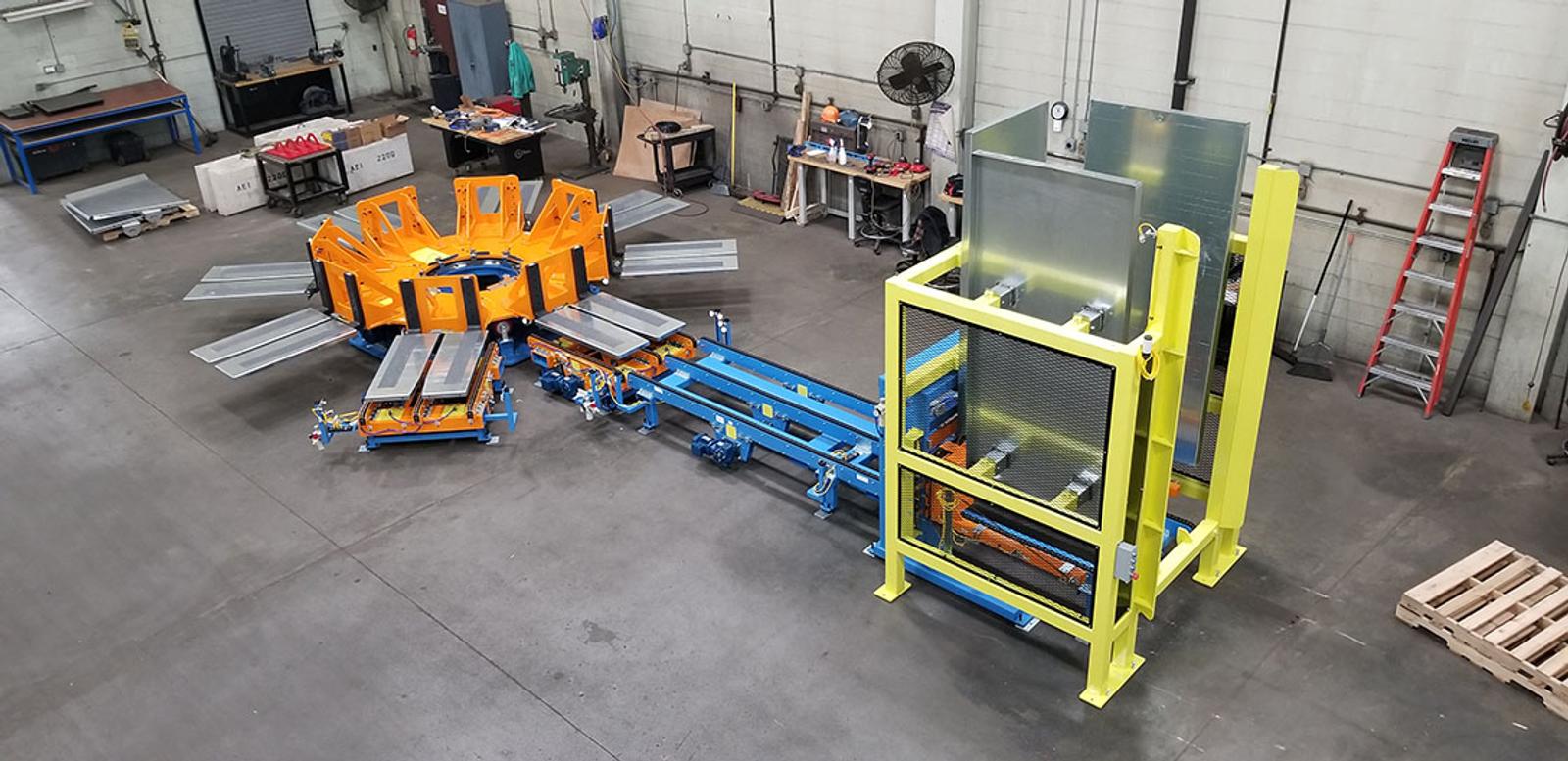 Finished palletizing turntable design on the factory floor.