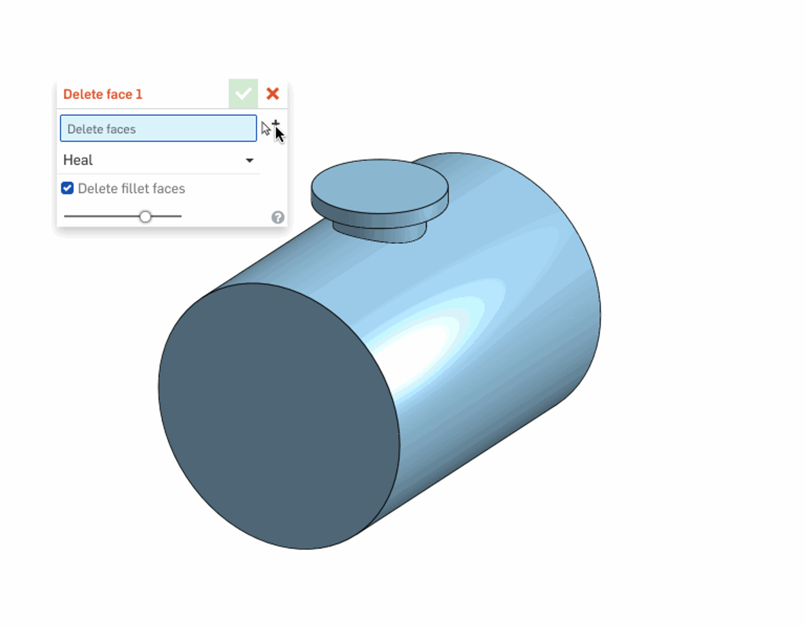 Select all the faces of a protrusion for deletion.