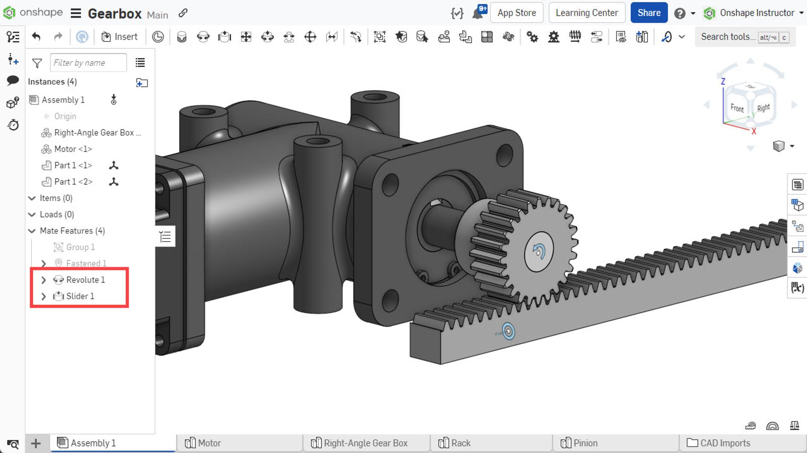 Mates used for Rack and Pinion Relation