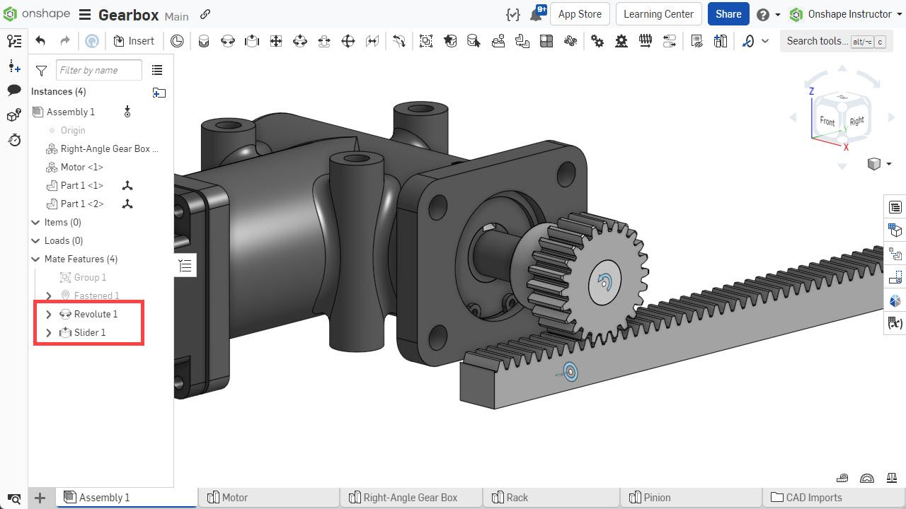 Mates used for Rack and Pinion Relation