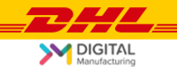 a dhl logo next to a digital manufacturing logo