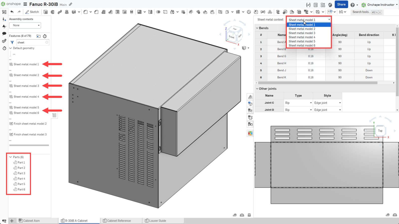 Individual sheet metal feature for each part