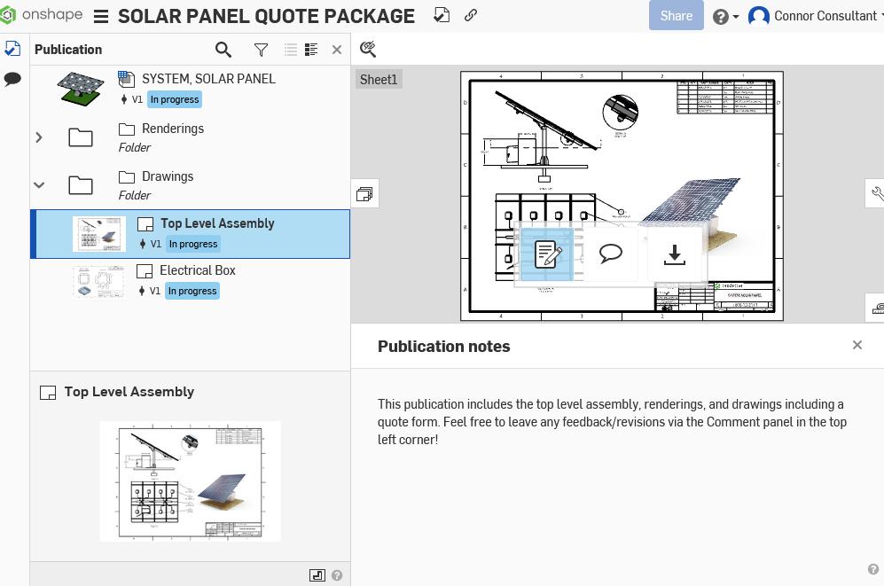 Shows the view only user's view of the publication, instructing them to leave feedback in the comment panel