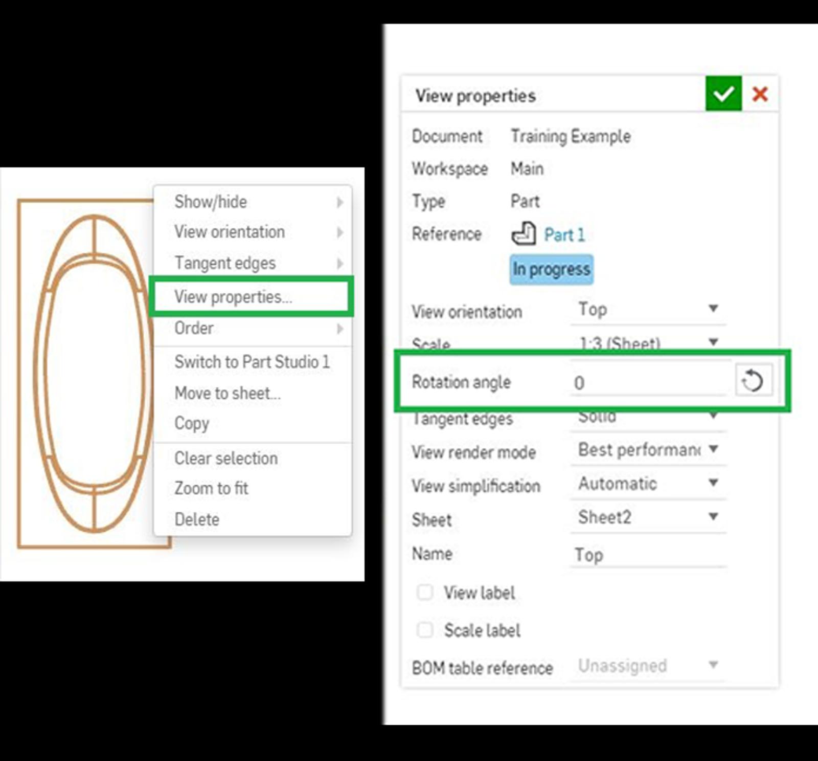 view properties and rotation angle