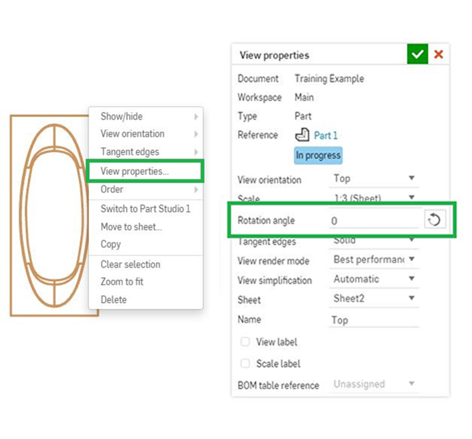 view properties and rotation angle