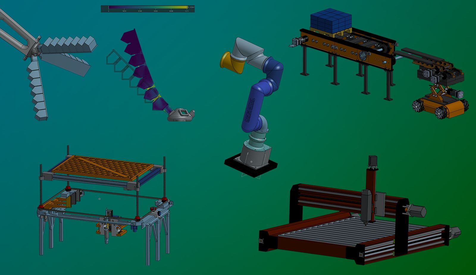 Collage of CAD models built by Bucharest engineering students