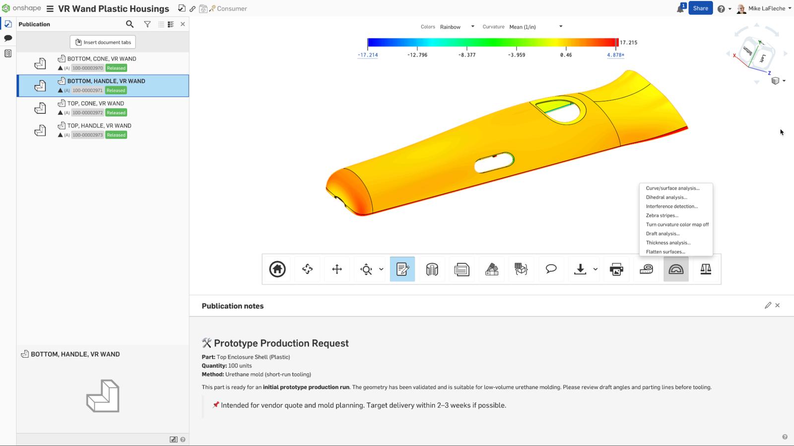 Onshape GUI showing a publication of the exact information a design wants to share with third parties.