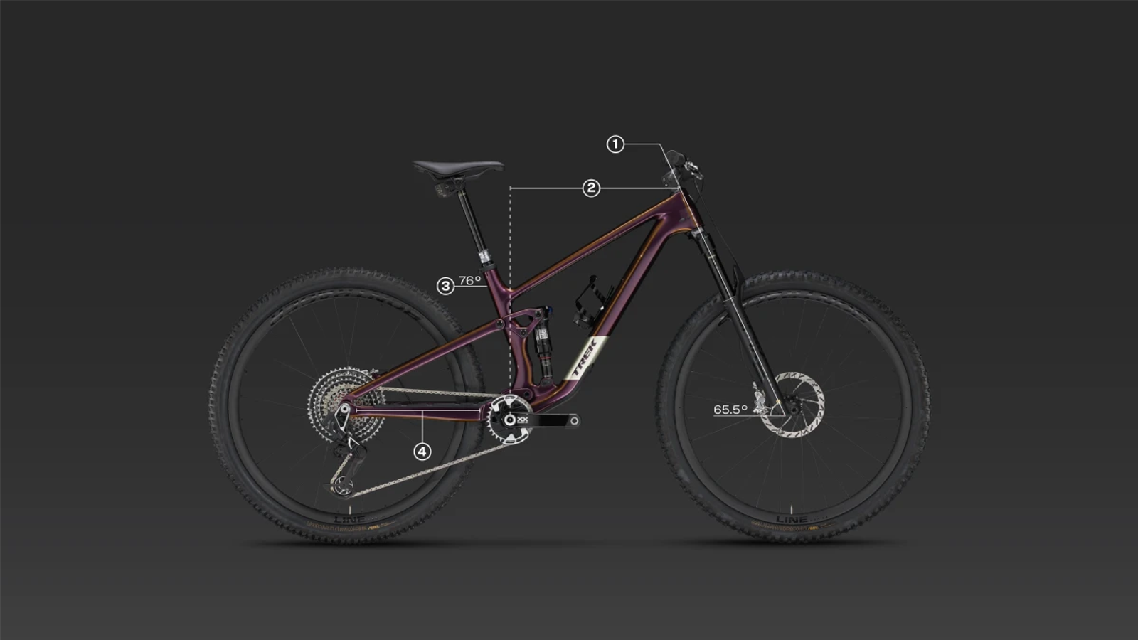 Trek Top Fuel assembly showing key dimensions of the bicycle