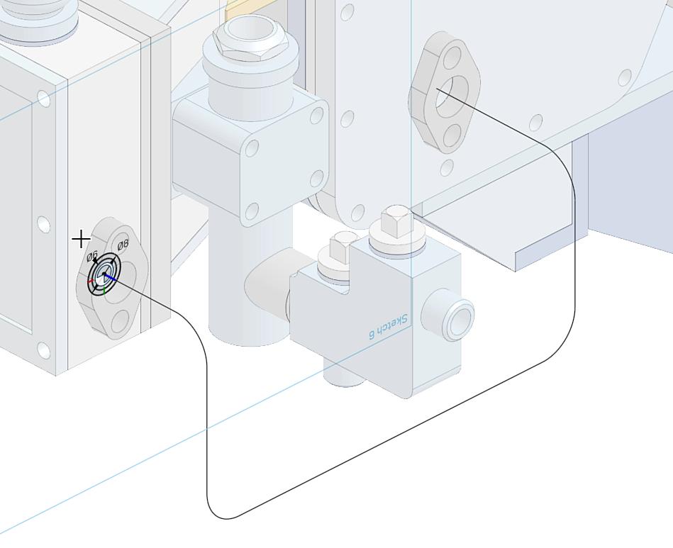 Creating a sketch normal to the end of the curve for creating a swept profile.