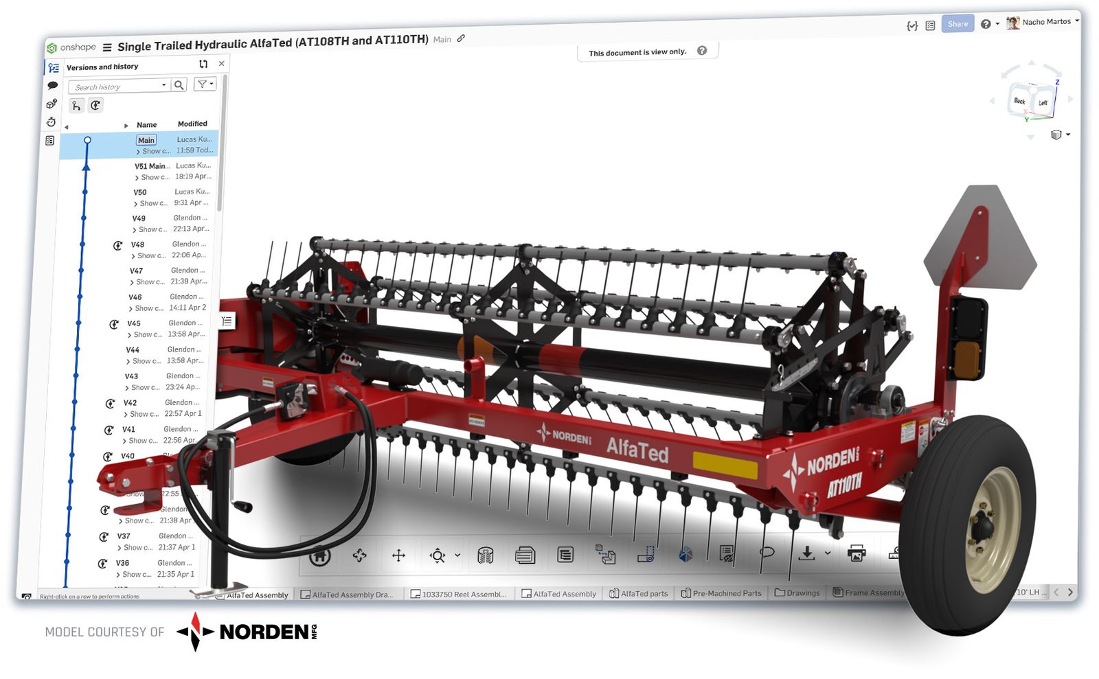A CAD model in the Onshape GUI. 